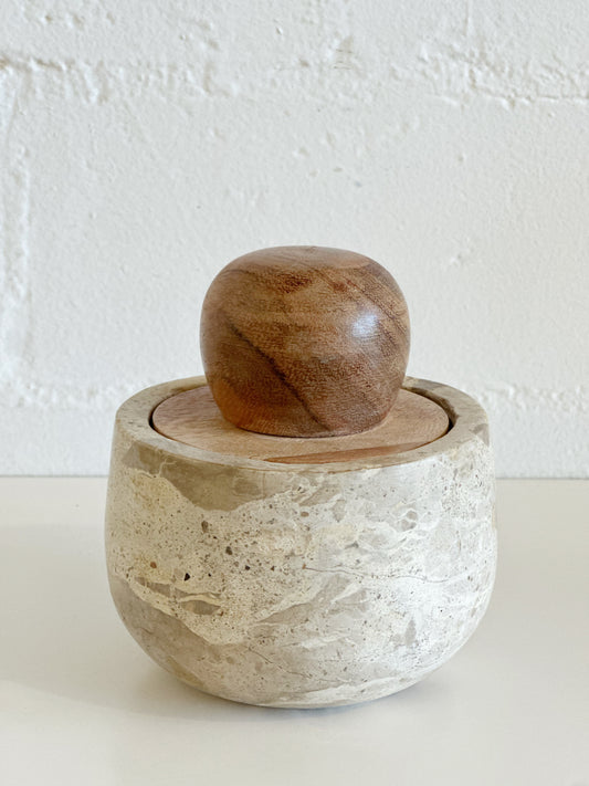 BEIGE MARBLE STASH POT W/LID