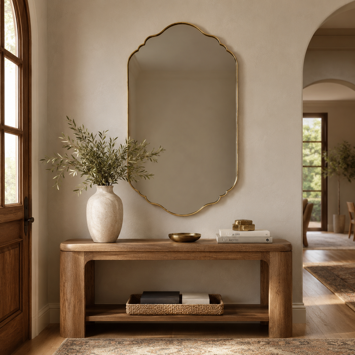 Handmade Antique Brass Decorative Wall Mirror | Moroccan Scalloped Mirror: 20" H × 13" W