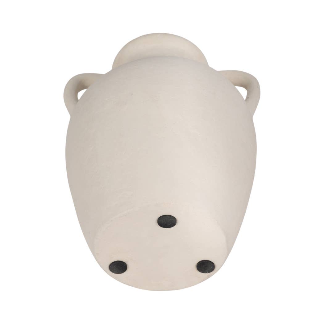Ivory Paper Mache Amphora Round Vase with Handles