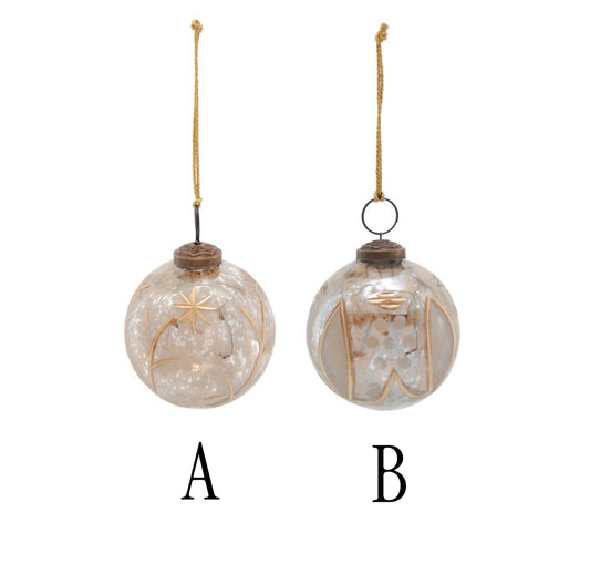 Small Etched Mercury Glass Ball Ornament with Design, 2 Styles