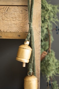 Jingle Bell Cluster with Green Velvet Ribbon