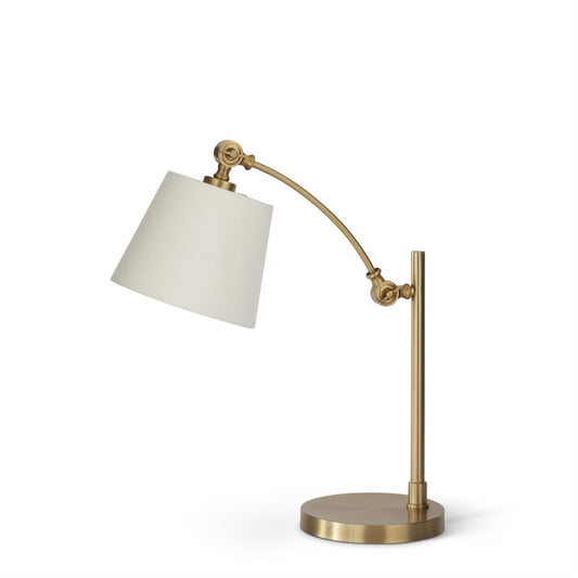 Adjustable Gold Metal Desk Lamp w/Cream Shade