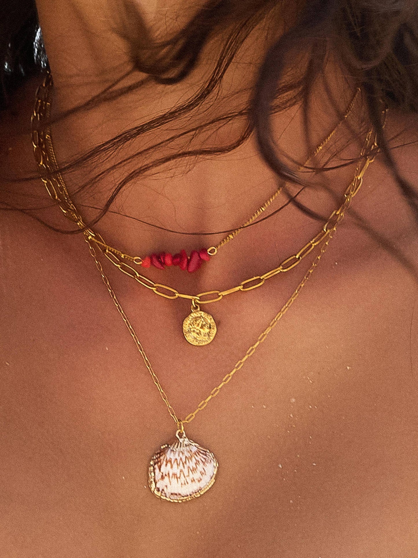 Shellee 18K Gold Non-Tarnish Bobho Shell Layered Necklace: Multi-Colored