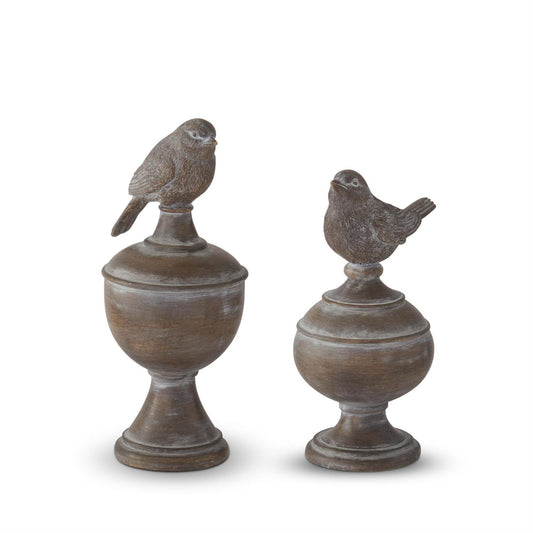 Weathered Brown Resin Bird Finials