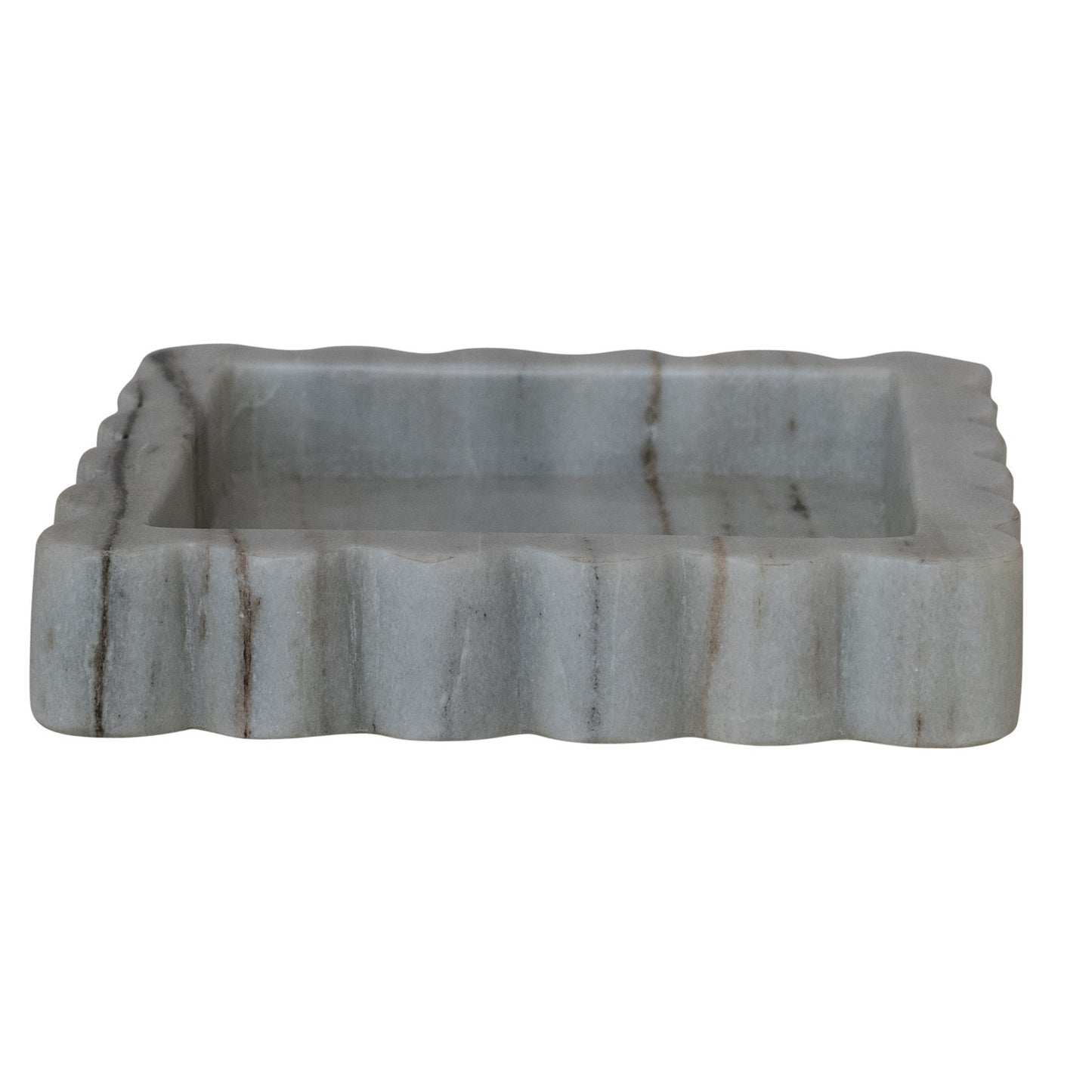 Marble Scalloped Tray, Grey Melange (Each One Will Vary)