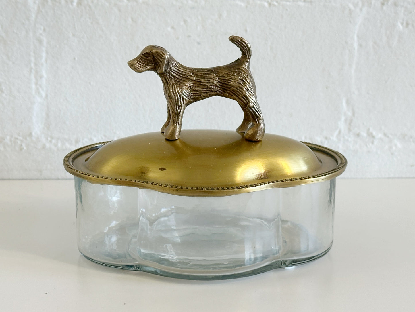Antique Style Brass Dog Glass Dish