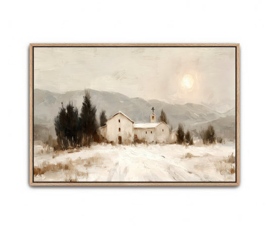 Winter Chapel Gold Framed 26x38 Canvas
