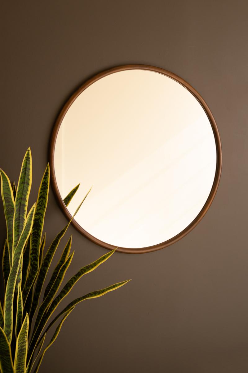 Round Wood Framed Mirror