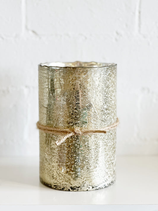 Pumpkin Sandalwood Gold Mercury Glass Himalayan Hurricane Candle