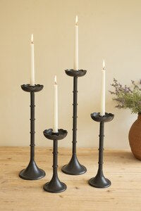 Black Cast Aluminum Taper Candle Holders with Flowers