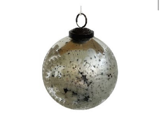 Glass Silver Ball Ornament with Antique Etching