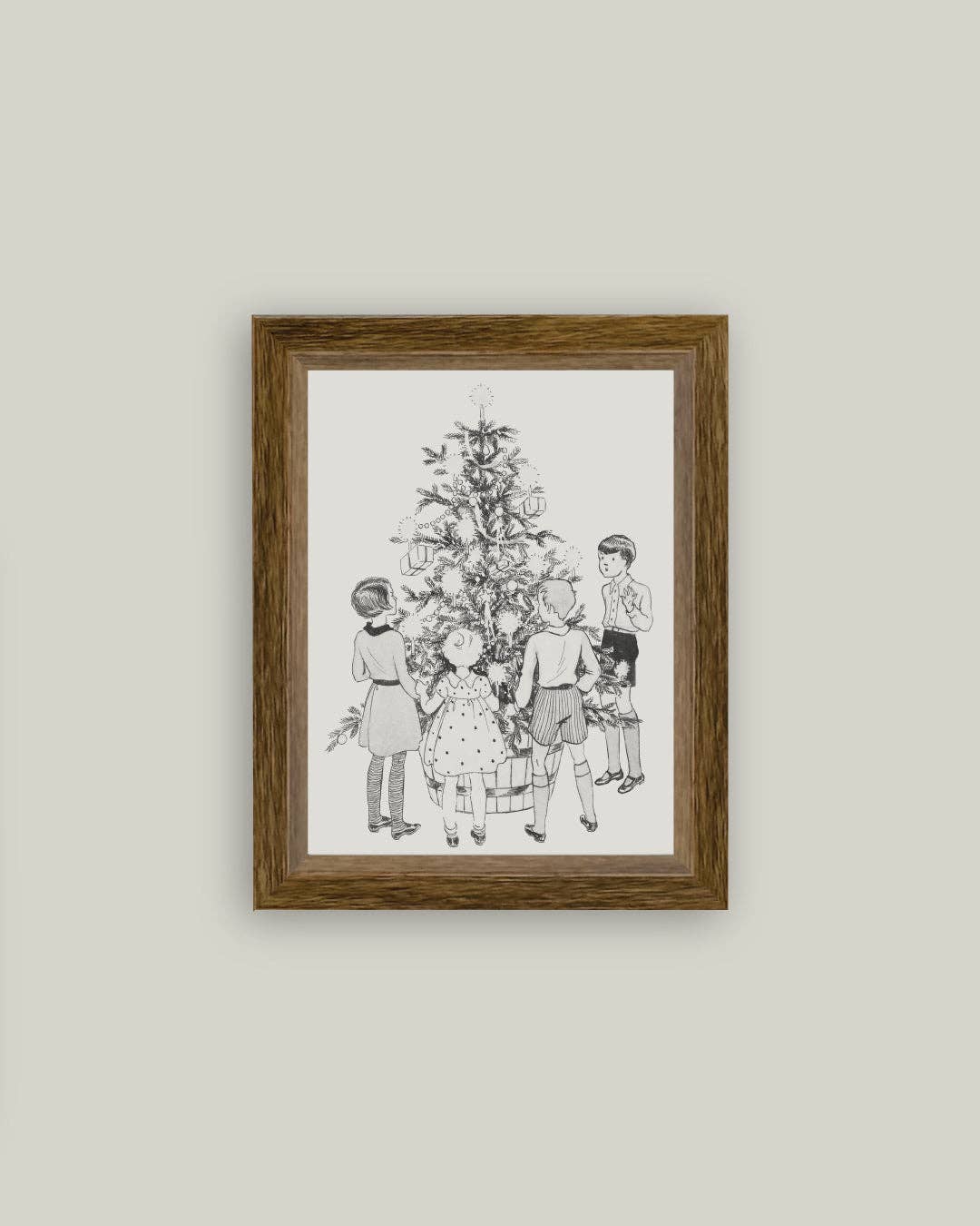 Children Around the Tree Framed Antique Art: 4x6