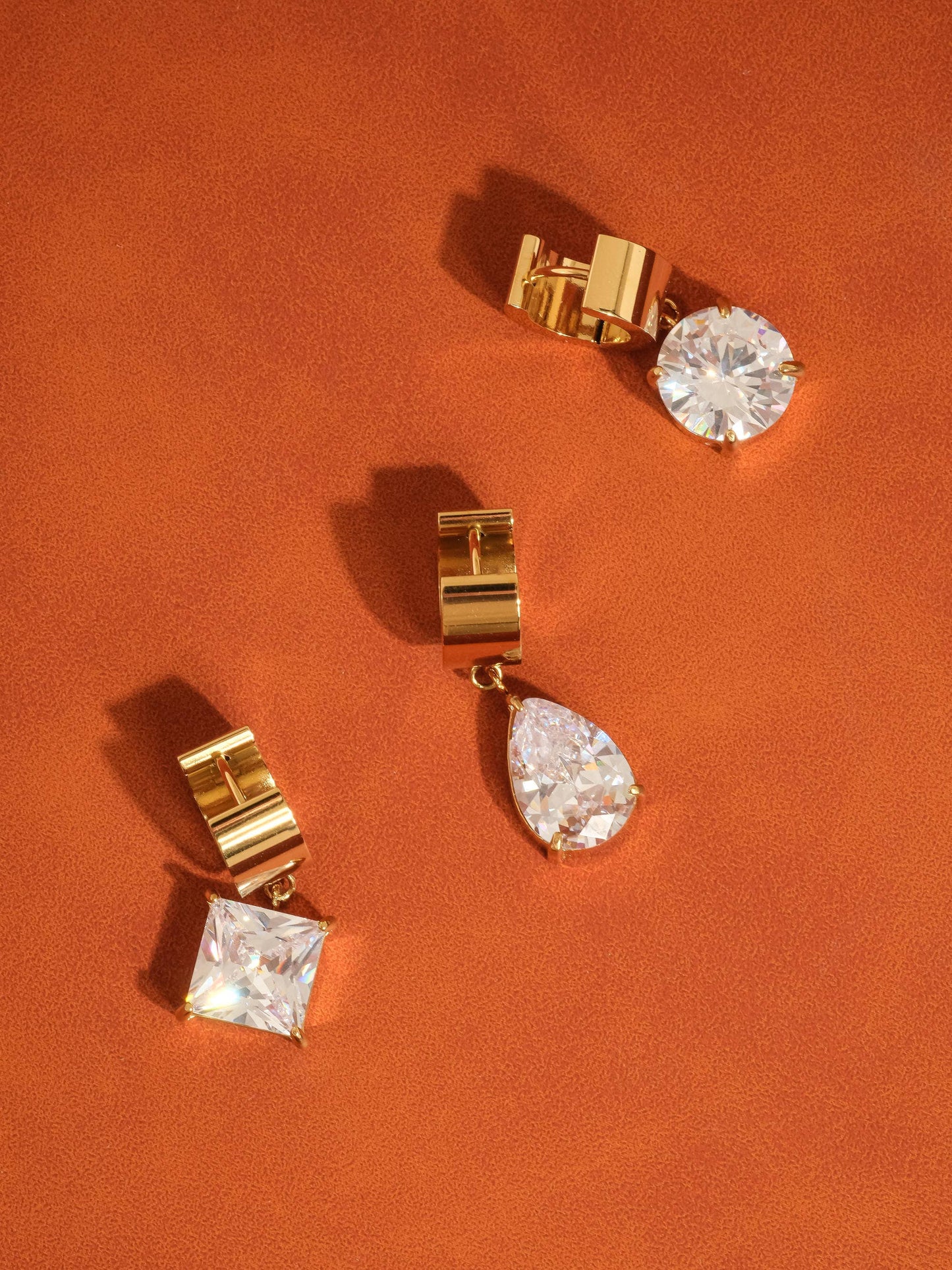 Glissade 18K Gold Non-Tarnish CZ Drop Huggie Earrings: Yellow Gold / C-Round