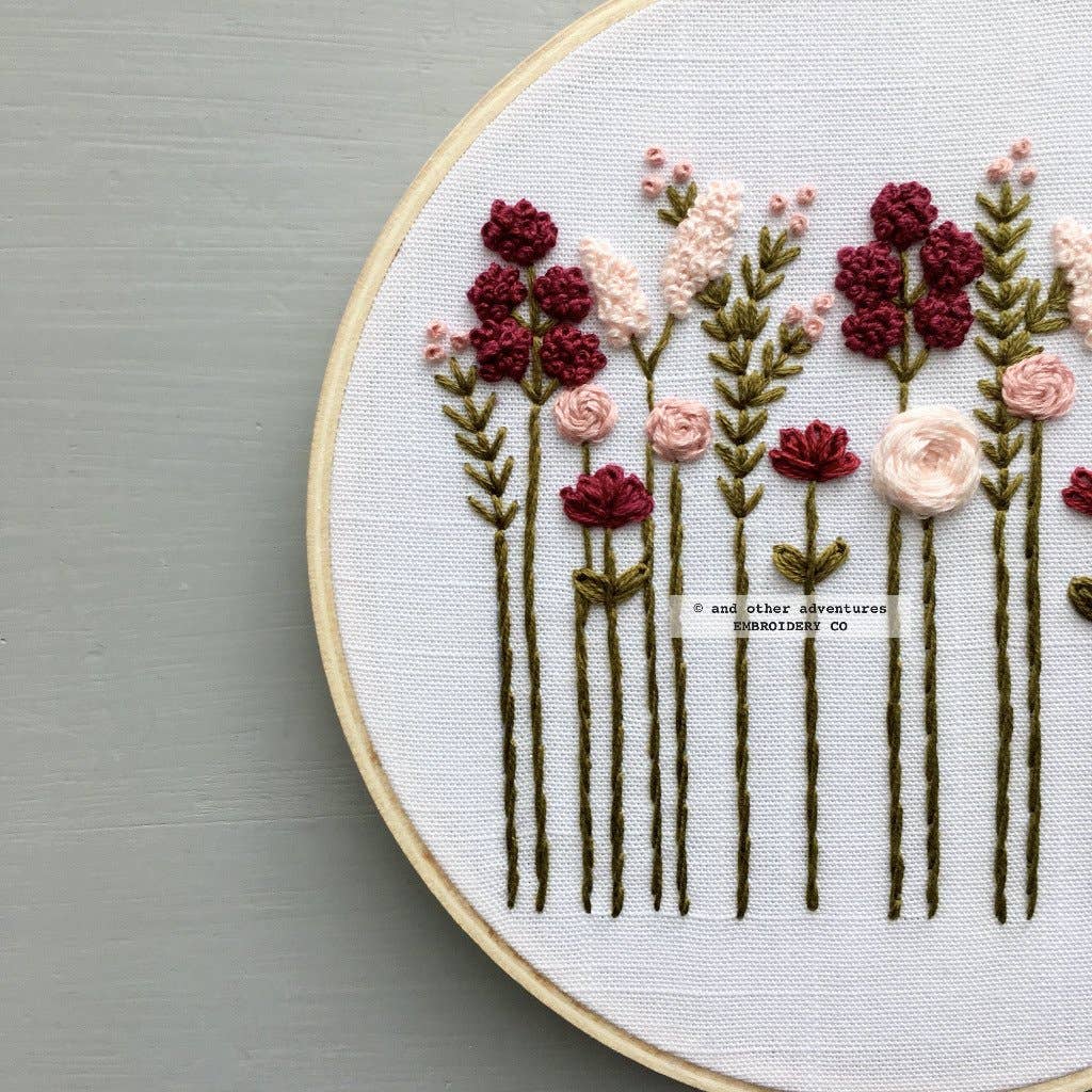 Hand Embroidery Kit - Burgundy & Blush Wildflowers