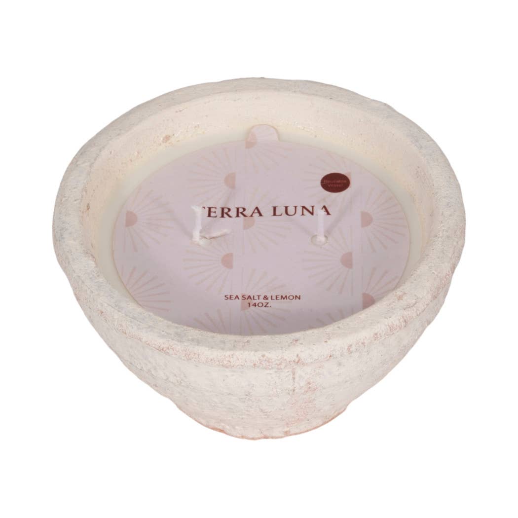 Ceramic Sea Salt and Lemon Bowl Candle - White, 14 Oz