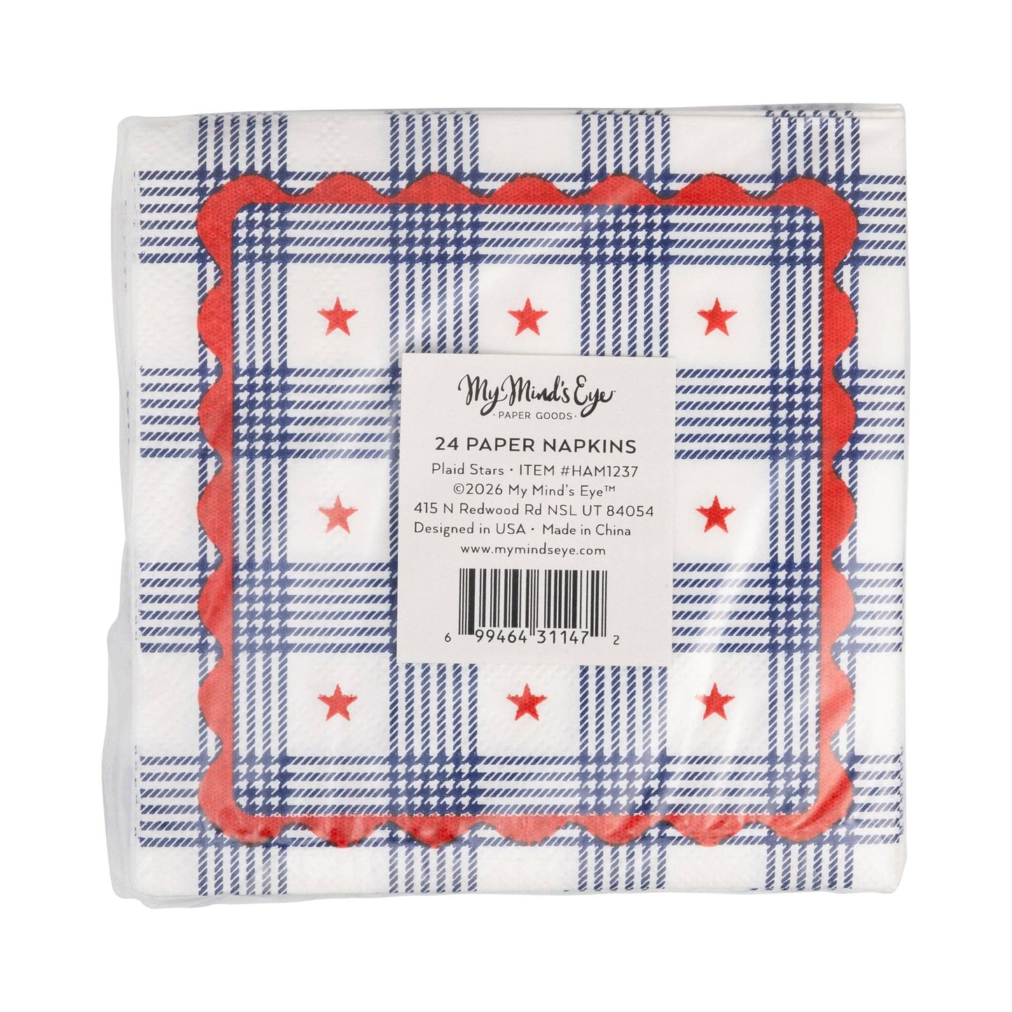 Plaid Stars Paper Cocktail Napkin