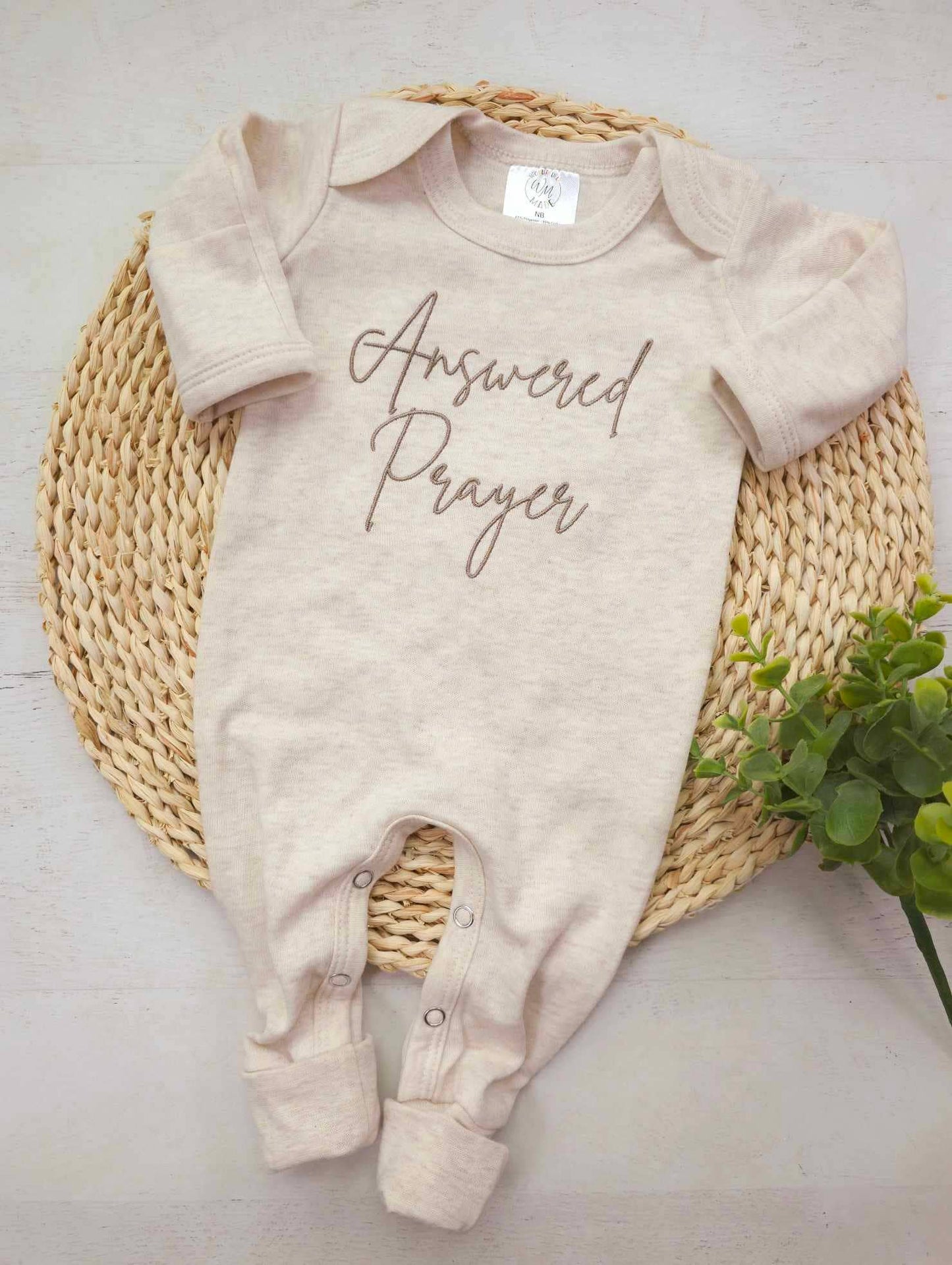 Baby Romper | Answered Prayers Oatmeal: 0-3M / Romper Only
