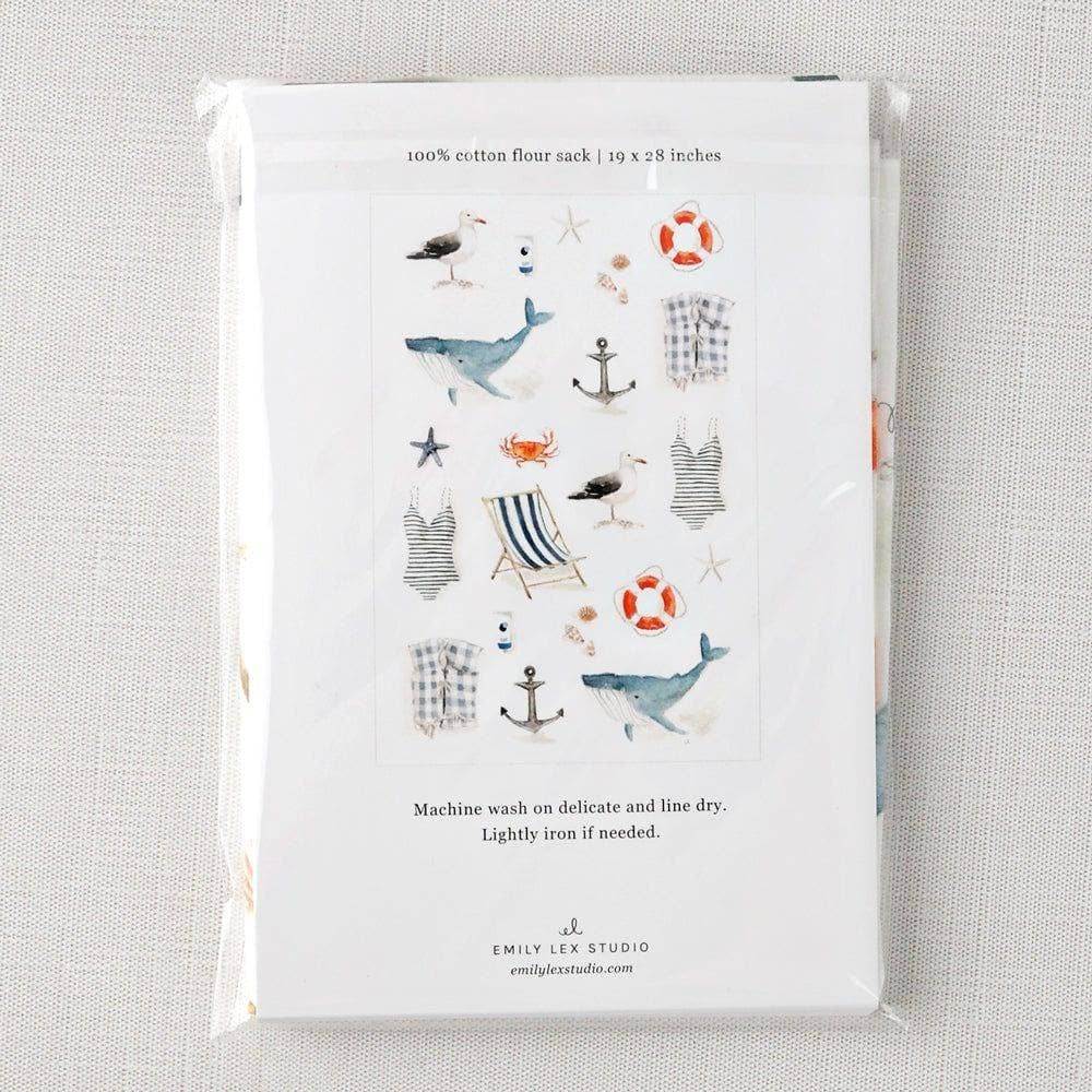 Seaside cotton flour sack tea towel