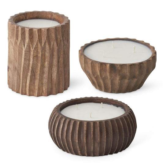 ACCORDION CARVED WOOD FILLED CANDLES (2 SCENTS)