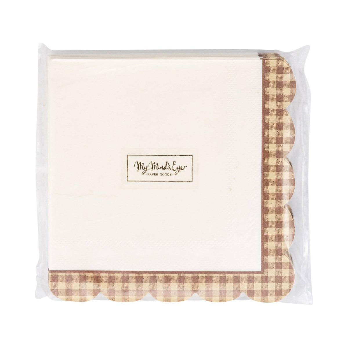 PLNP2584 - Brown Gingham Edge Cocktail Napkin (24ct)
