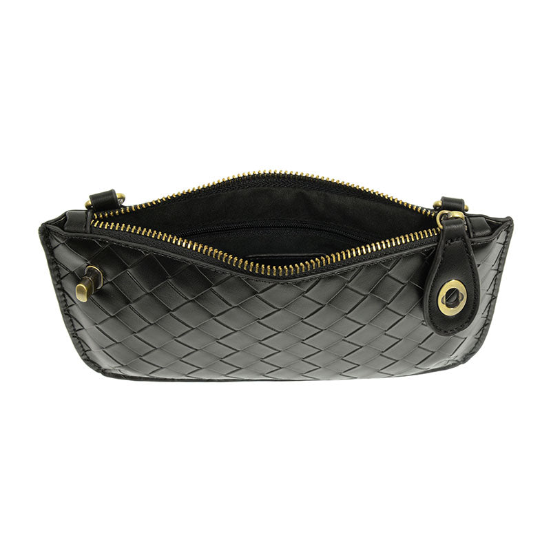 Faux Wide Woven Mini Crossbody Wristlet Clutch