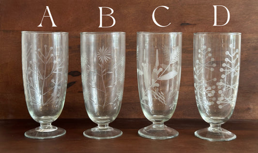 Hand-Blown Stemmed Glass with Etched Botanicals