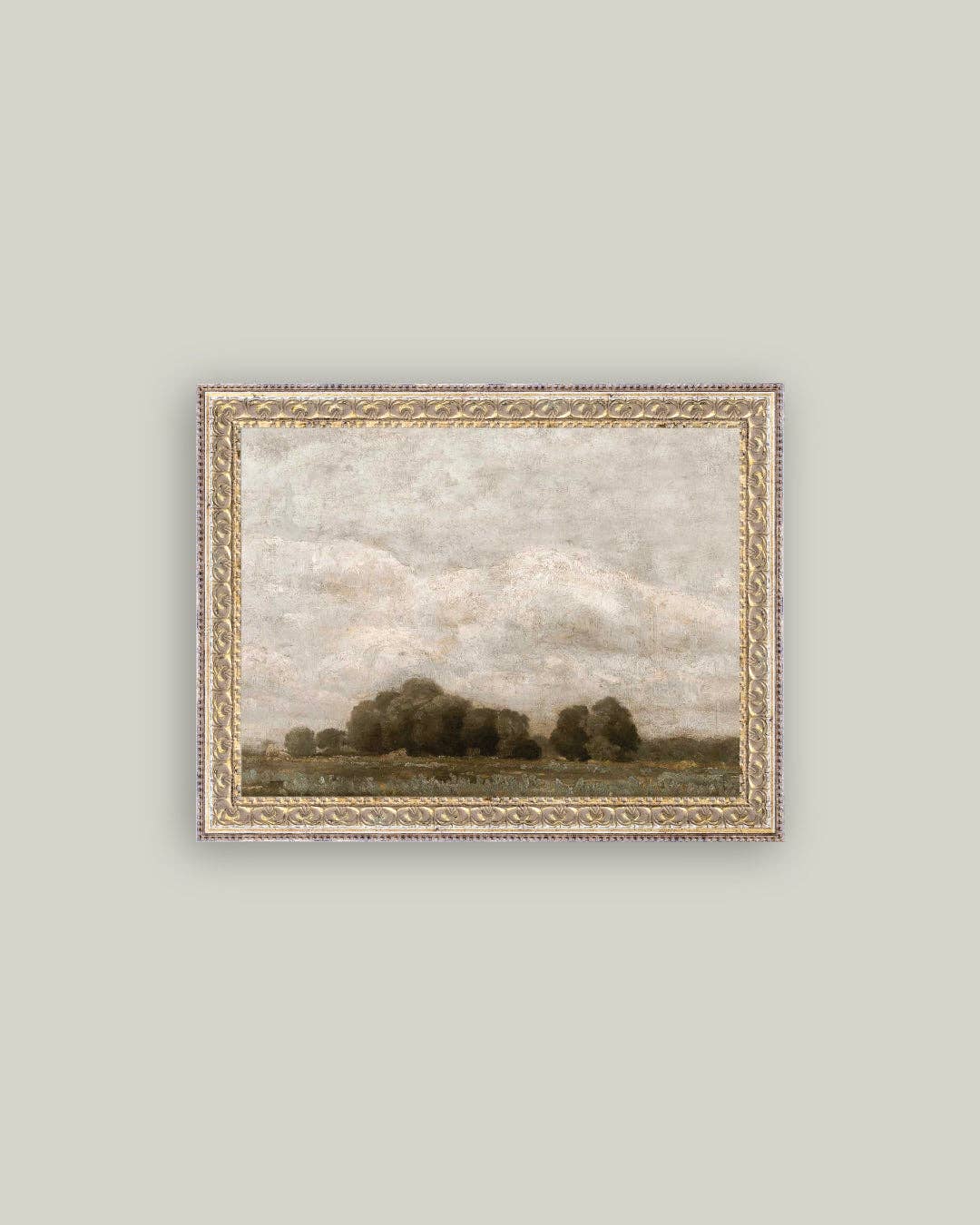 Tree and Cloud Landscape Framed Antique Art: 16x12