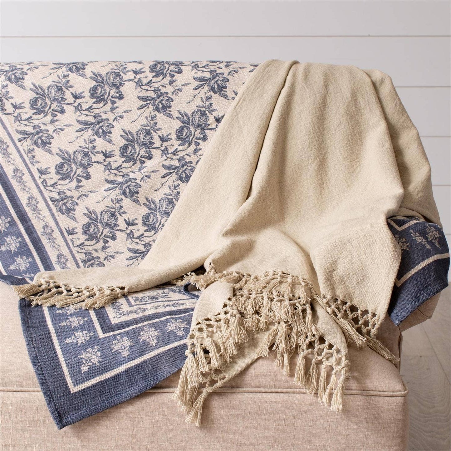 Tan Double Weave Throw with Fringe