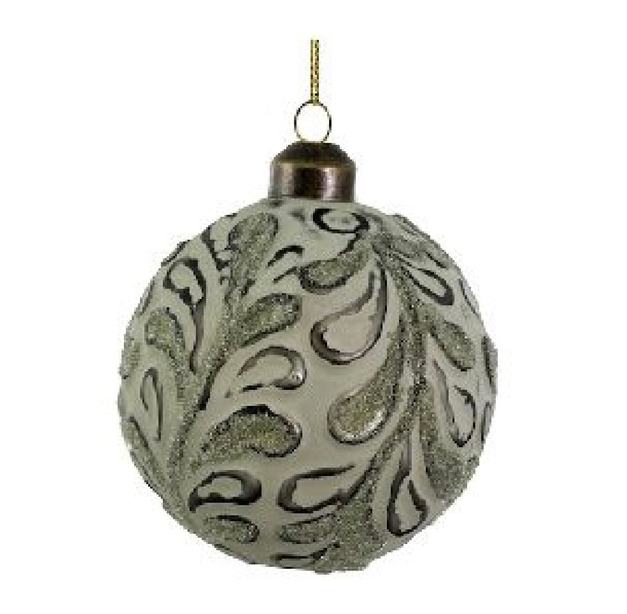 Glass ball matte green beaded leaves