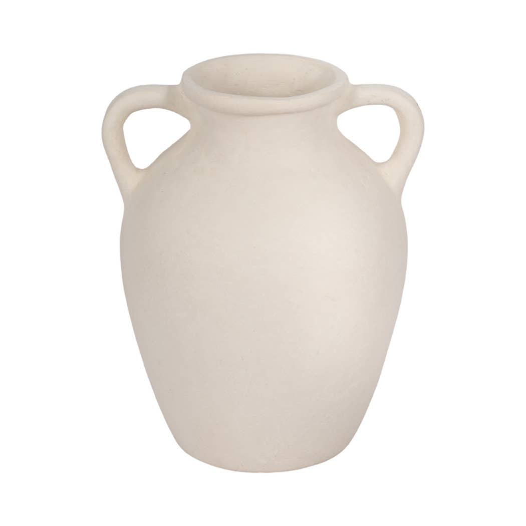Ivory Paper Mache Amphora Round Vase with Handles
