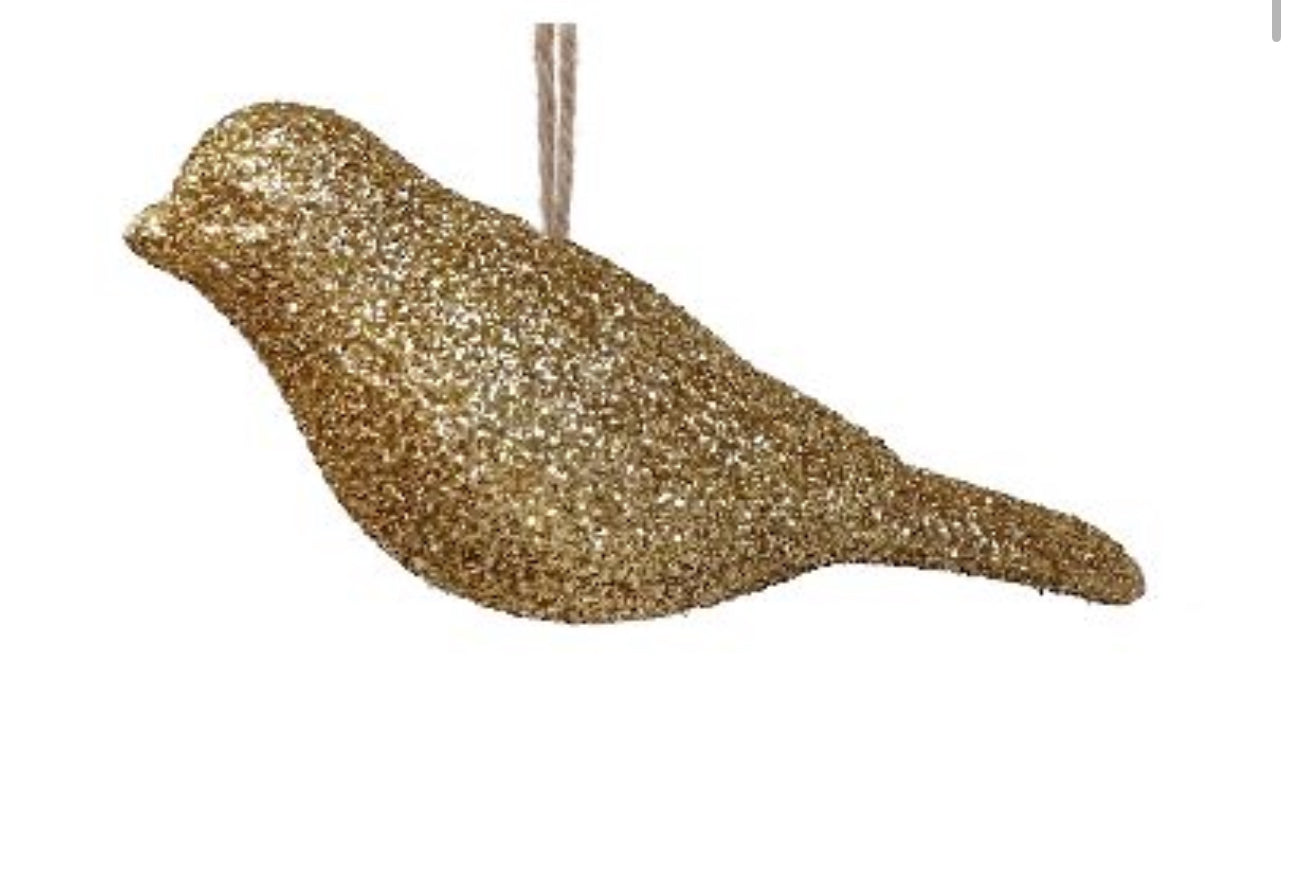 Gold Glitter Bird Ornament
