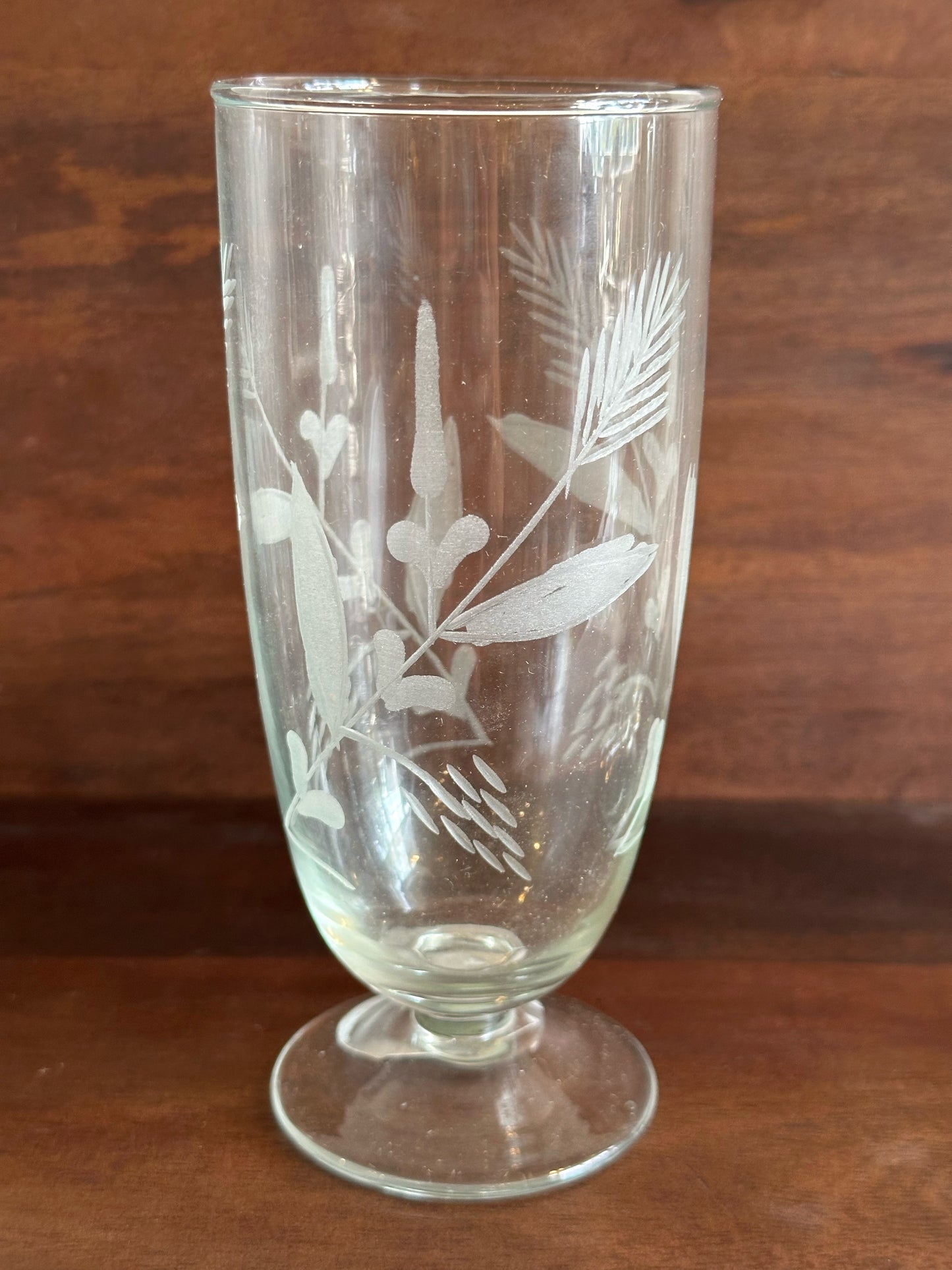 Hand-Blown Stemmed Glass with Etched Botanicals