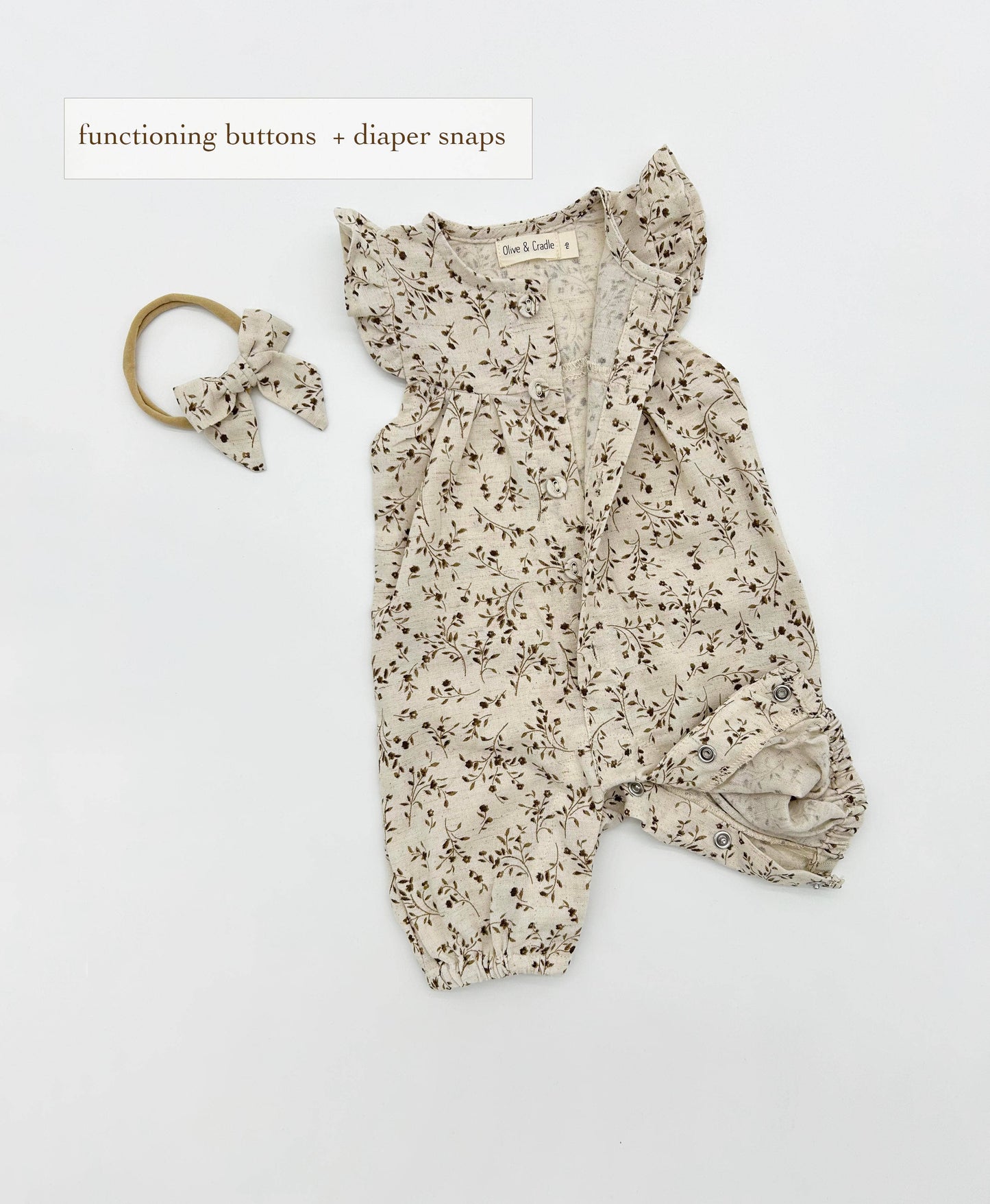 Wheat Floral Jennifer + Bow: 12-18 months