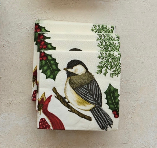 Paper Cocktail Napkins with Seasonal Botanicals & Bird (Contains 50 Folded Pieces) ©
