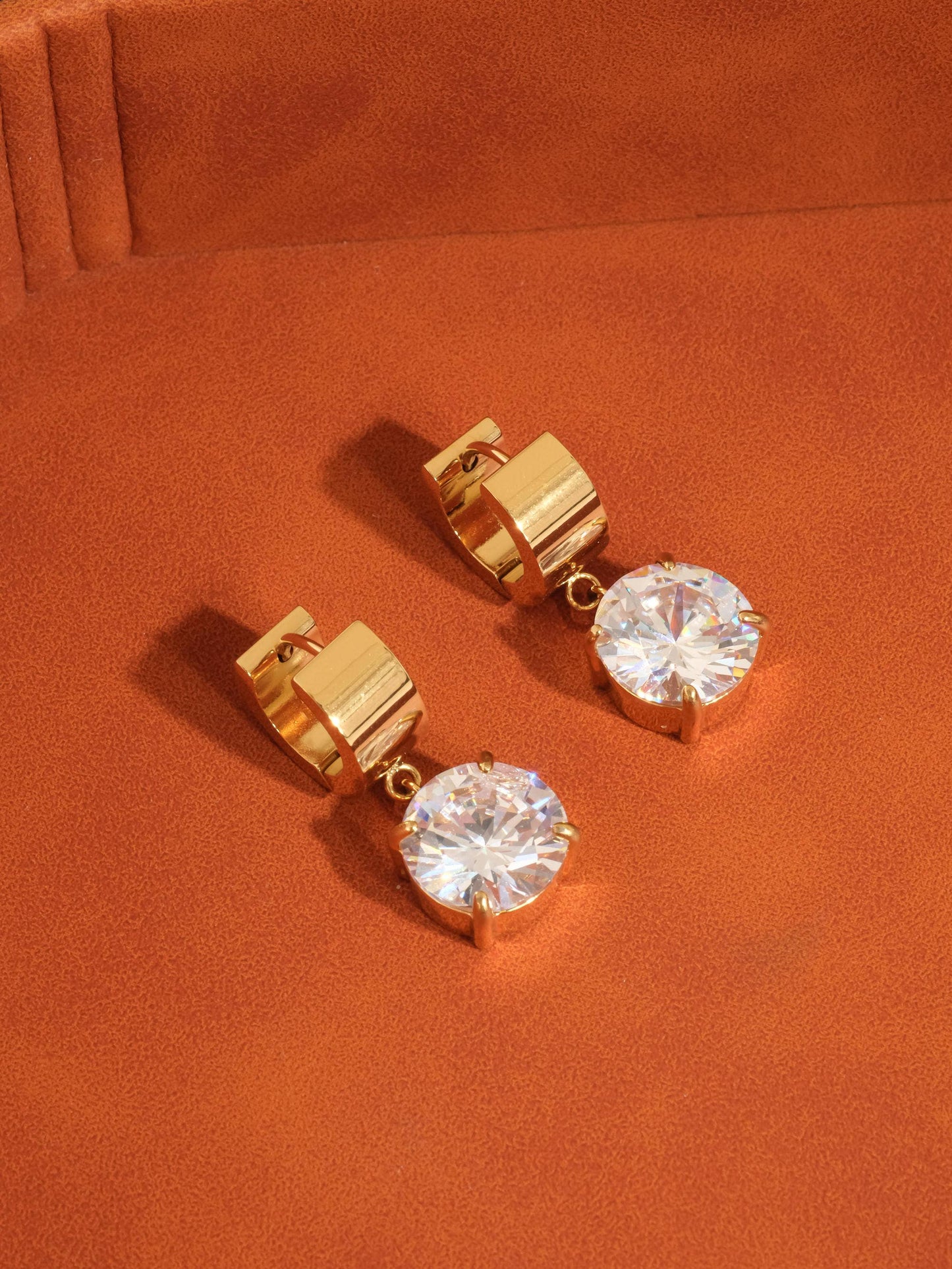 Glissade 18K Gold Non-Tarnish CZ Drop Huggie Earrings: Yellow Gold / T-Teardrop