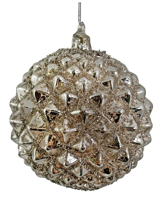 Glass cone ball antique silver with glitter