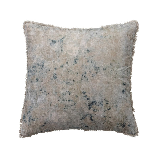Cotton Velvet Printed Pillow w/ Fringe