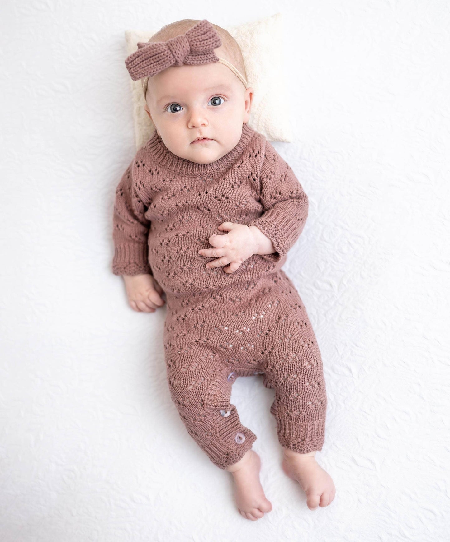 Grace Jumpsuit 3pc: APRICOT w/Bow & Bonnet/ 0-3 months