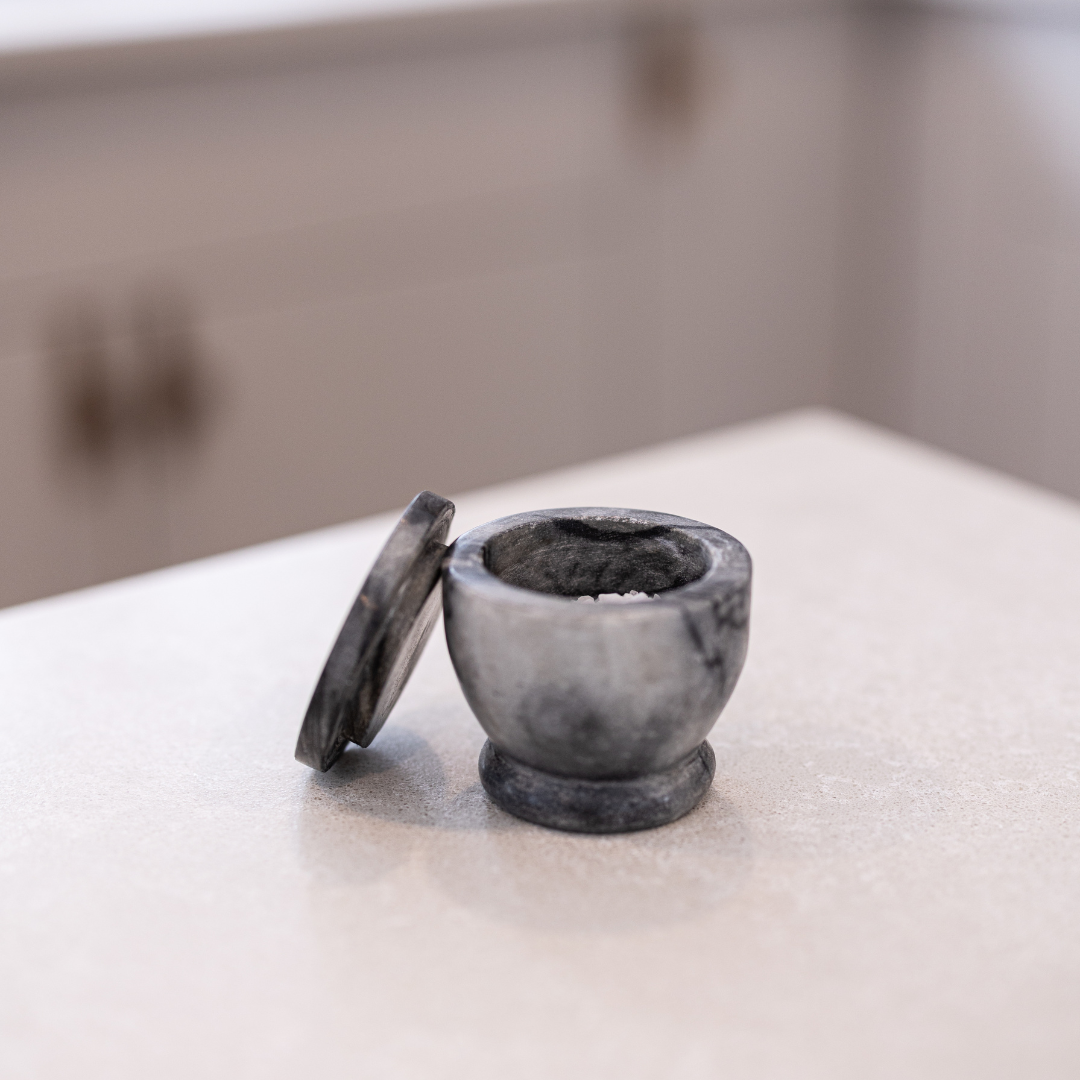 Black Marble Lidded Salt Cellar