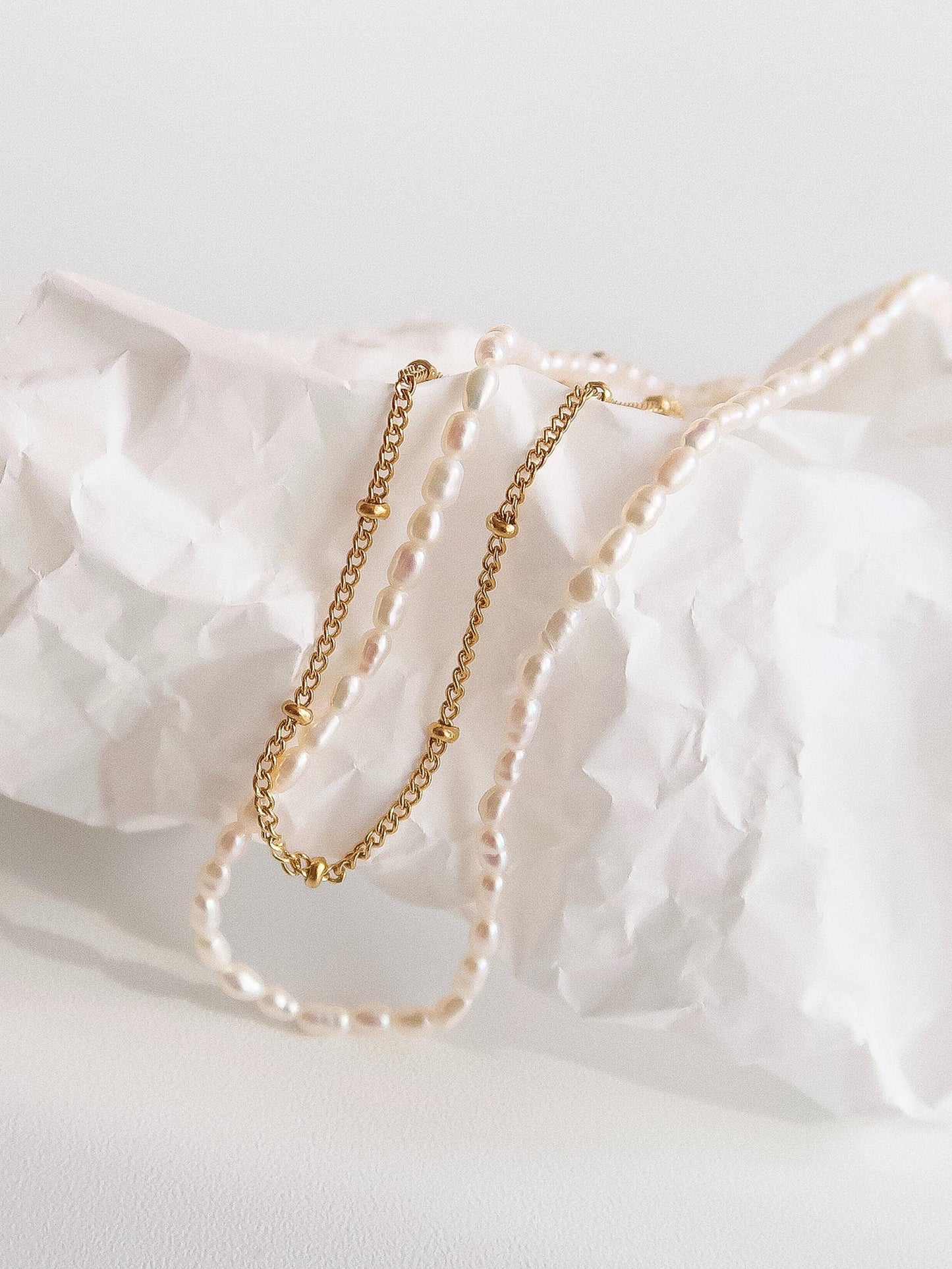 Camryn 18K Gold Non-Tarnish Layered Pearl Chain Necklace: Yellow Gold