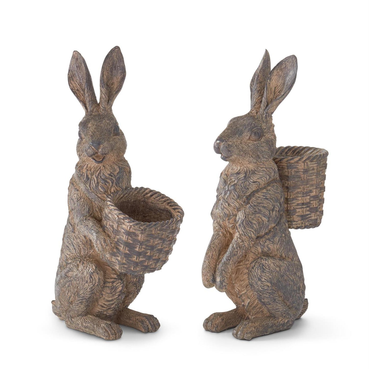 Brown Resin Rabbits w/Baskets (2 Styles)