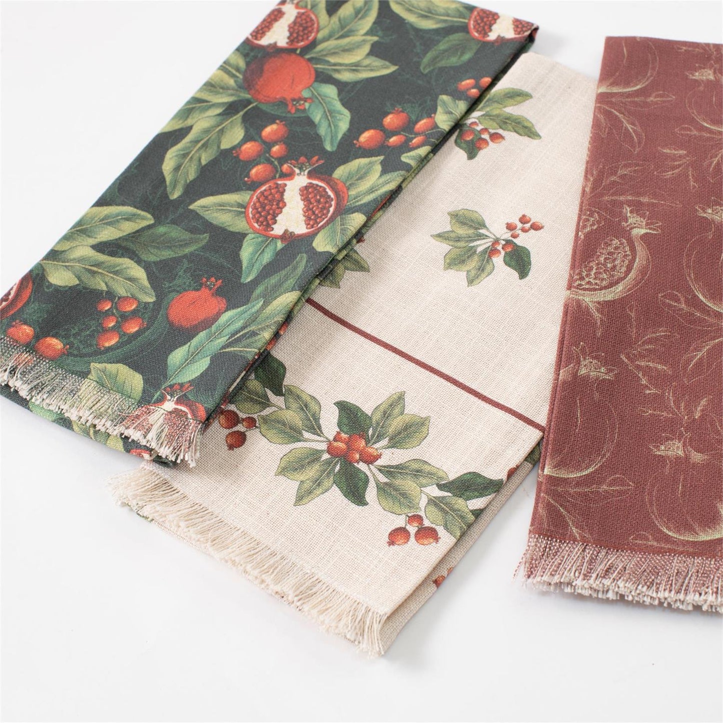 Pomegranate and Holly Tea Towel Set of 3