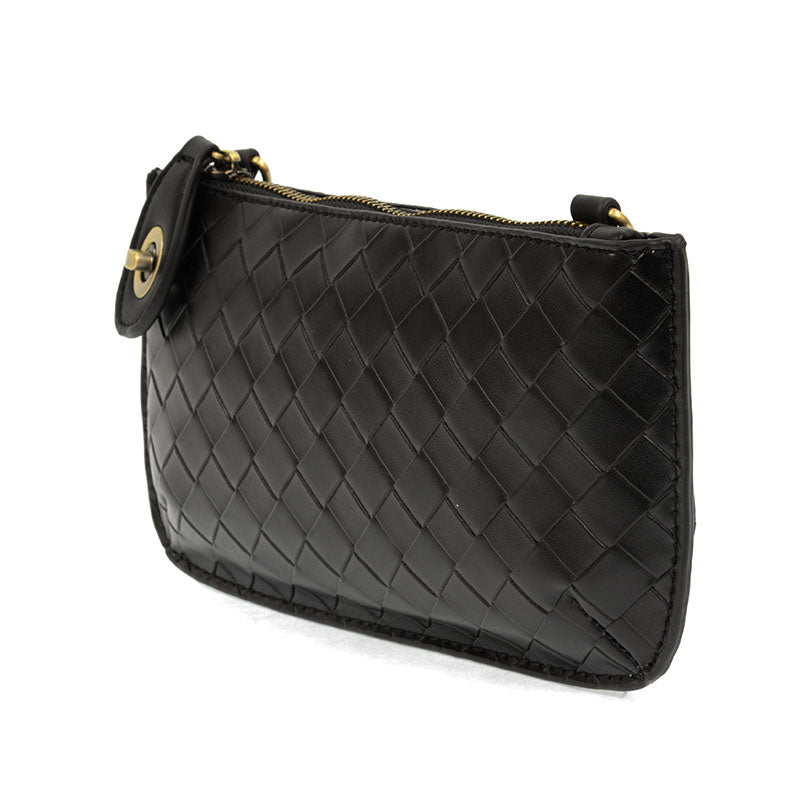 Faux Wide Woven Mini Crossbody Wristlet Clutch