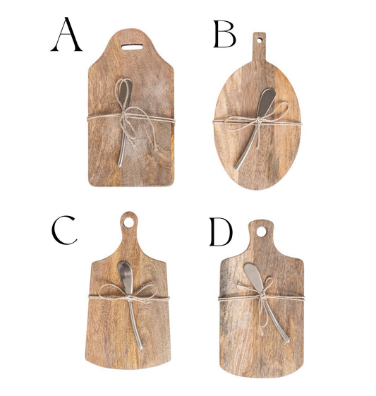 Mango Wood Cheese Board & Knife, 4 Styles