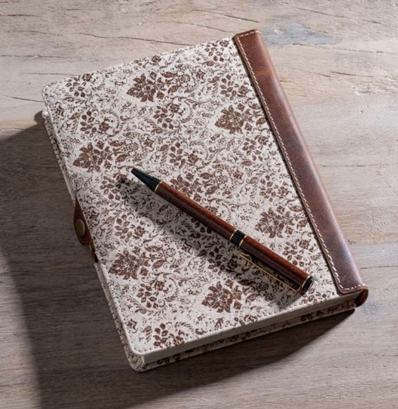 BROWN FLEUR CANVAS LEATHER JOURNAL