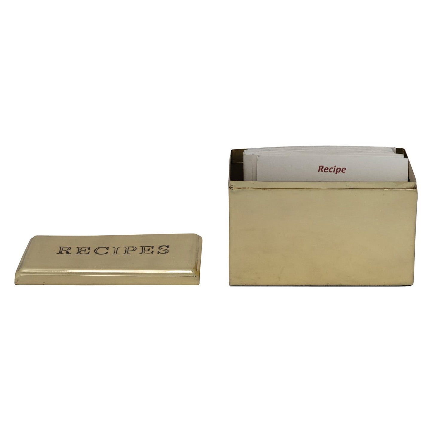 Etched Stainless Steel "Recipes" Box with 36 Recipe Cards, Gold Finish, Set of 37