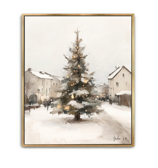 Village Tree Gold Framed 20x26 Canvas