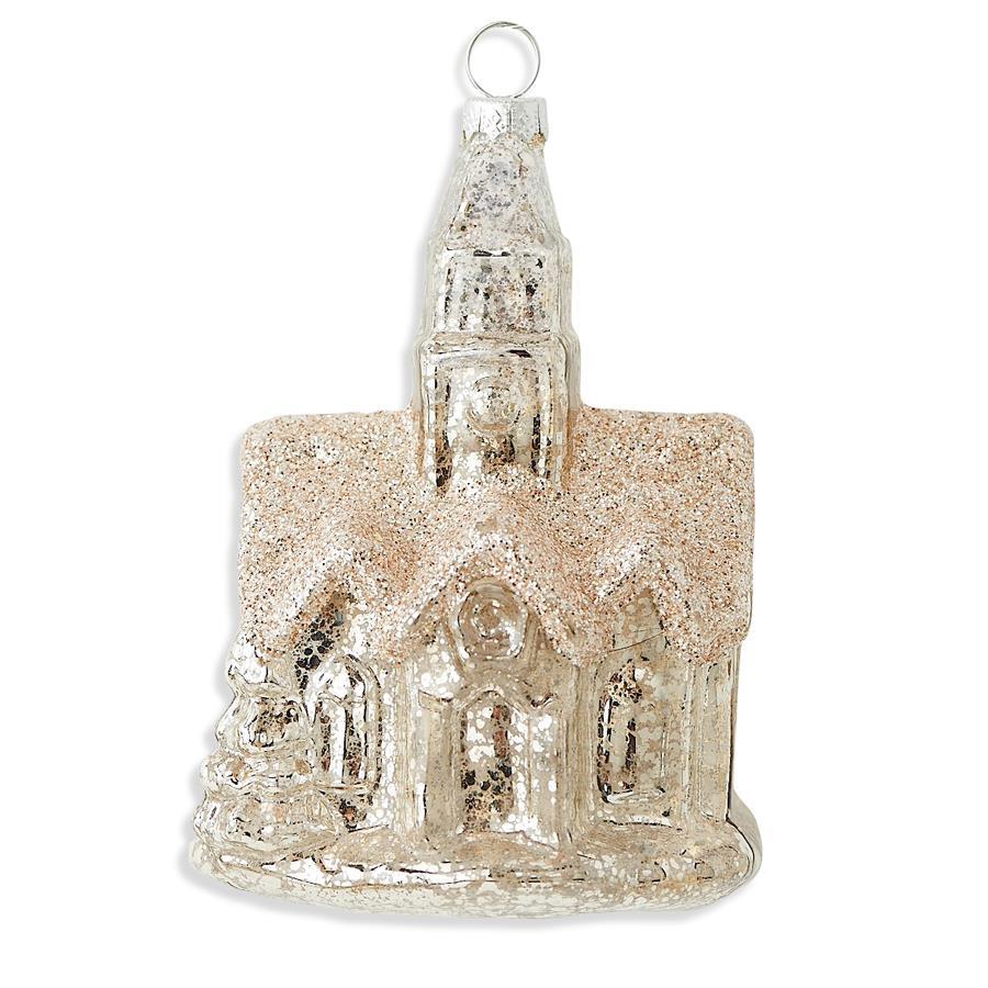 MERCURY GLASS CHURCH ORNAMENT