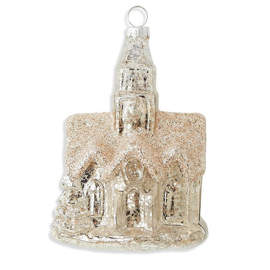 MERCURY GLASS CHURCH ORNAMENT