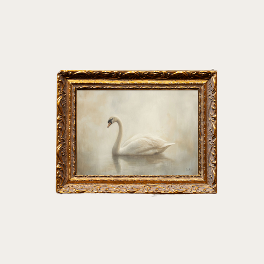 Vintage Swan | French Brass Gold Mould Framed Art: 5 x 7